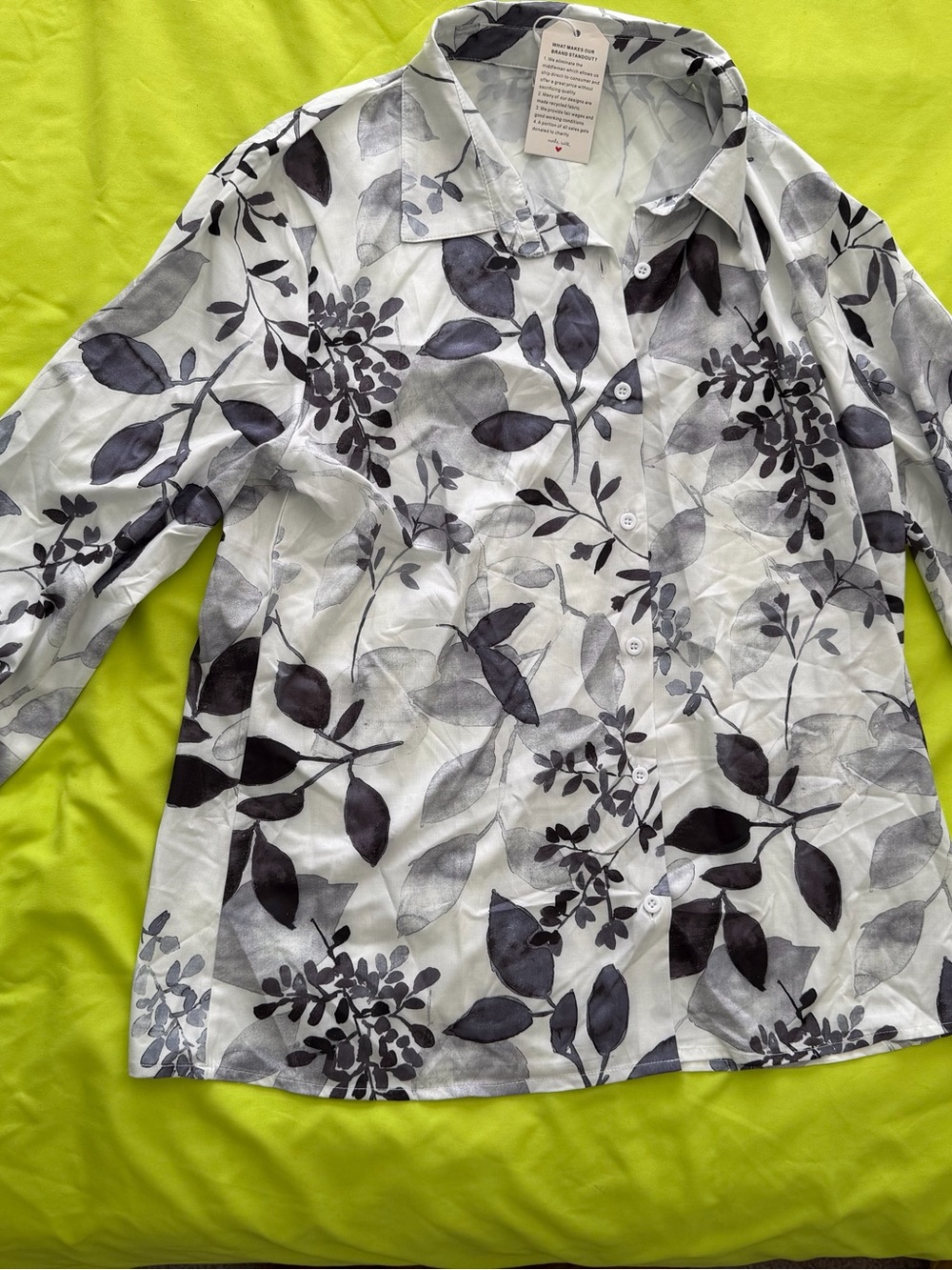 Women’s White and Gray Floral Button-Up Shirt